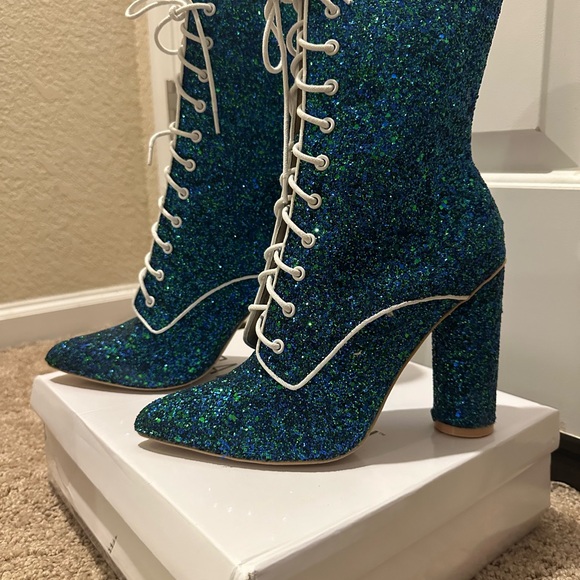 Cape Robbin lace up blue glitter boots - Picture 2 of 5